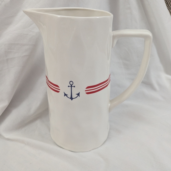 Creative Co-Op Other - Nautical White Pitcher with Red Stripes